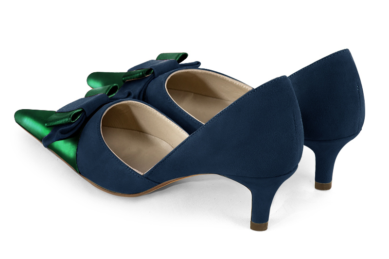 Emerald green and navy blue women's open arch dress pumps. Pointed toe. Medium slim heel. Rear view - Florence KOOIJMAN